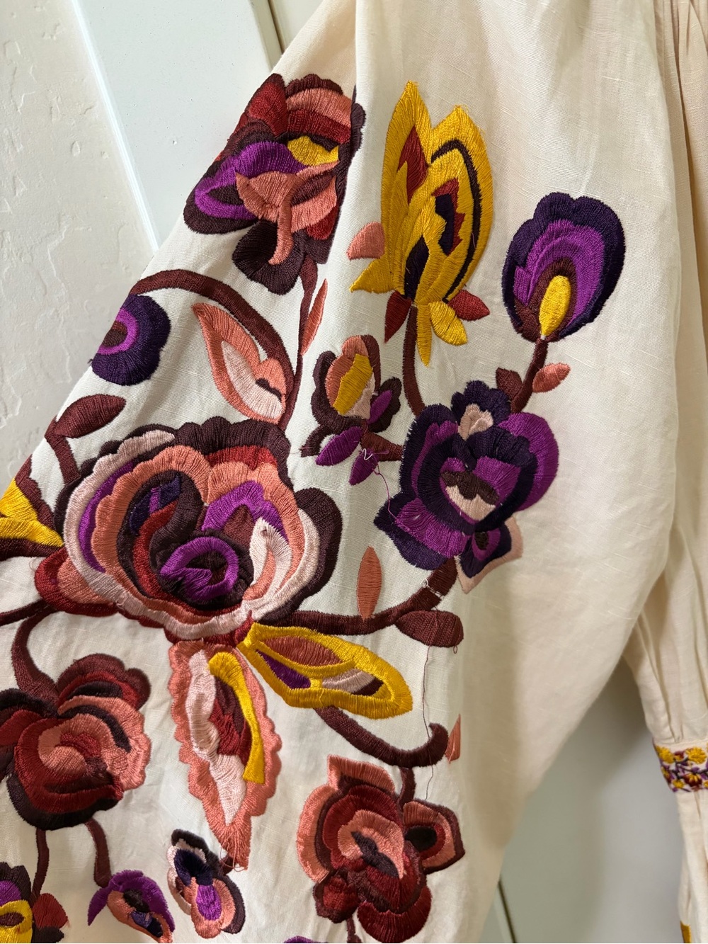 Ulla Johnson Bohemian Embroidered Floral Midi Linen Cotton Dress, Women's Size 2 - Picture 5 of 13